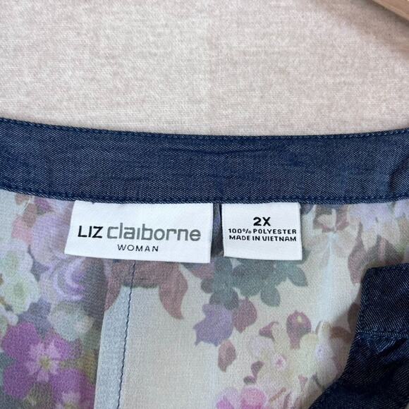 Liz Claiborne Womens Floral Fairy Popover Top Size 2X Flowy Lightweight Office - Picture 4 of 9